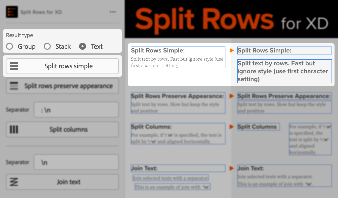 XDプラグインSplit Rows for XDのSplit Rows Simple動作イメージ図版