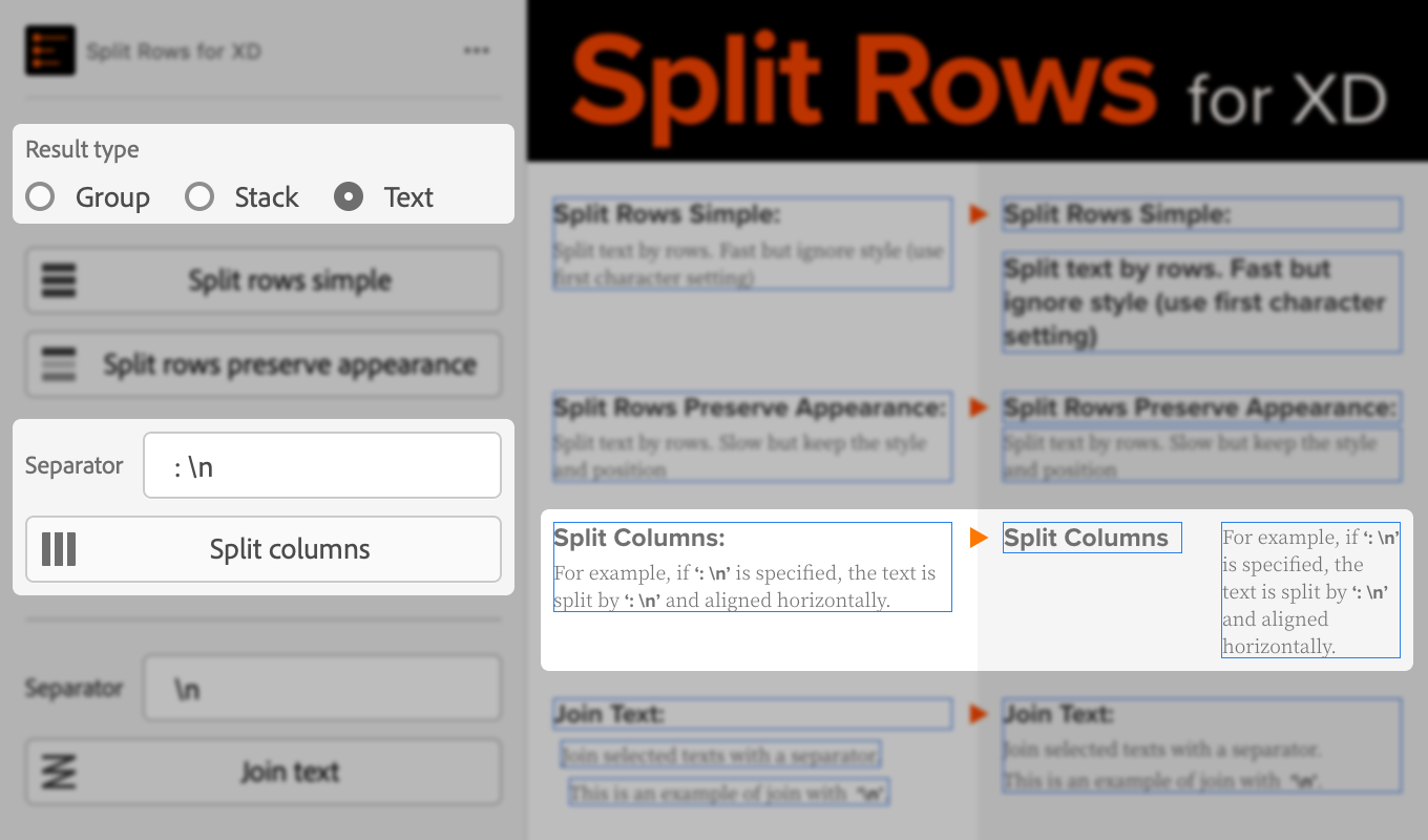 XDプラグインSplit Rows for XDのSplit Columns動作イメージ図版