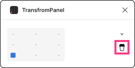 Figma用プラグイン TransformPanel パネル内Buy Me a Coffeeリンクの位置 図版